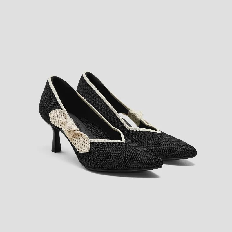 VIVAIA Pointed-Toe Bow Stilettos (Ashley)|BLACK IVORY|US 11
