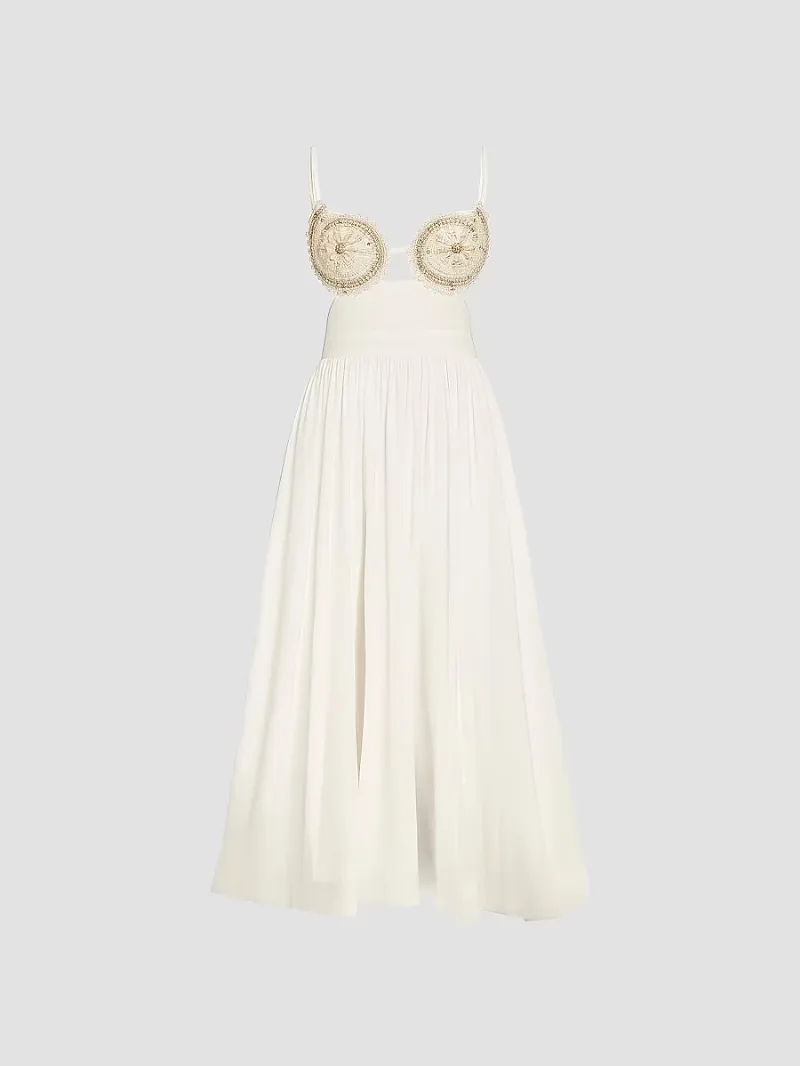 PatBO Women's Seaweed Shell Embroidered Cotton Midi-Dress - Off White - Size 2