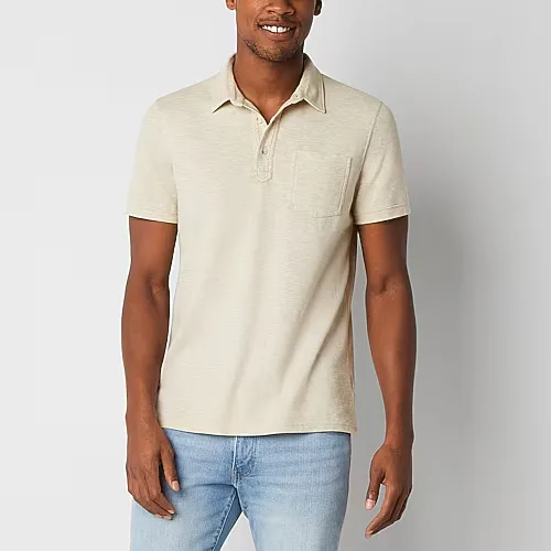 mutual weave Mens Regular Fit Short Sleeve Polo Shirt, Medium, Beige