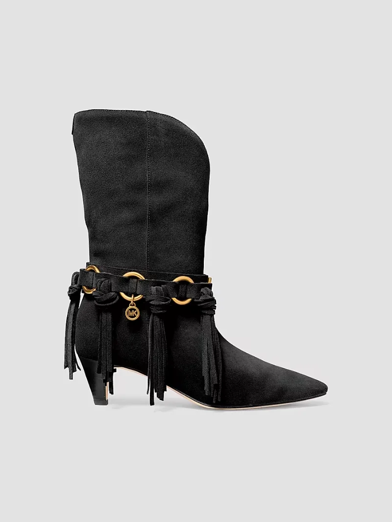 MICHAEL Michael Kors Women's Daniela 50MM Fringed Suede Boots - Black - Size 5