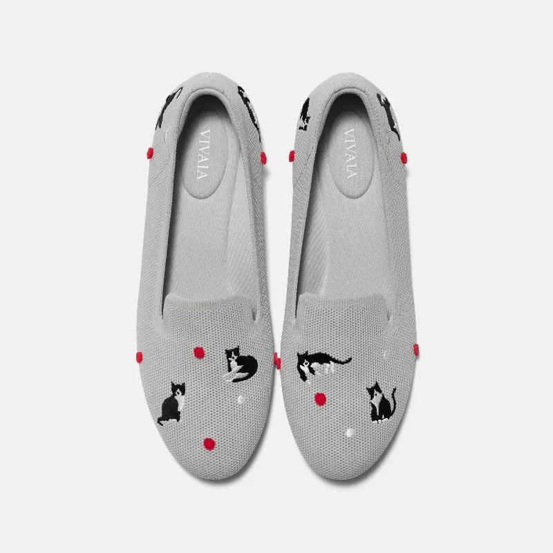 VIVAIA Round-Toe Embroidered Loafers (Audrey)|OYSTER GREY-TUXEDO CATS|US 6