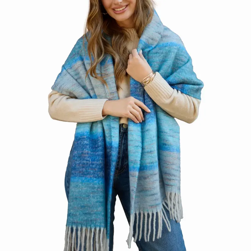 SAACHI Stripe Oversize Scarf in Blue at Nordstrom Rack