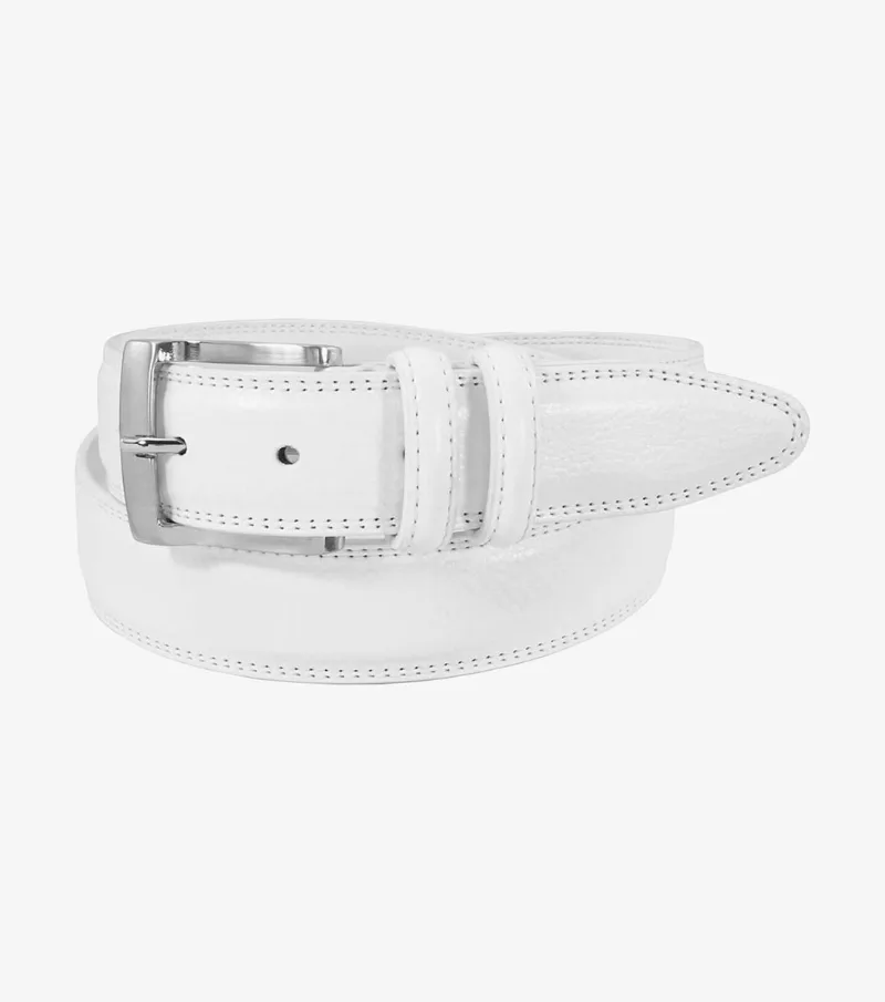 Florsheim Shoes Martin Pebble Grain Leather Belt White Size 44