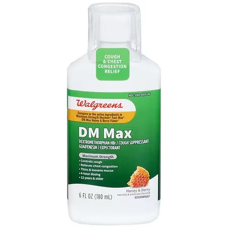Walgreens Maximum Strength DM Max Cough & Chest Congestion Relief Honey & Berry - 6.0 fl oz