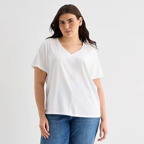 A.N.A Womens Plus V Neck Short Sleeve T-Shirt, 0x, White