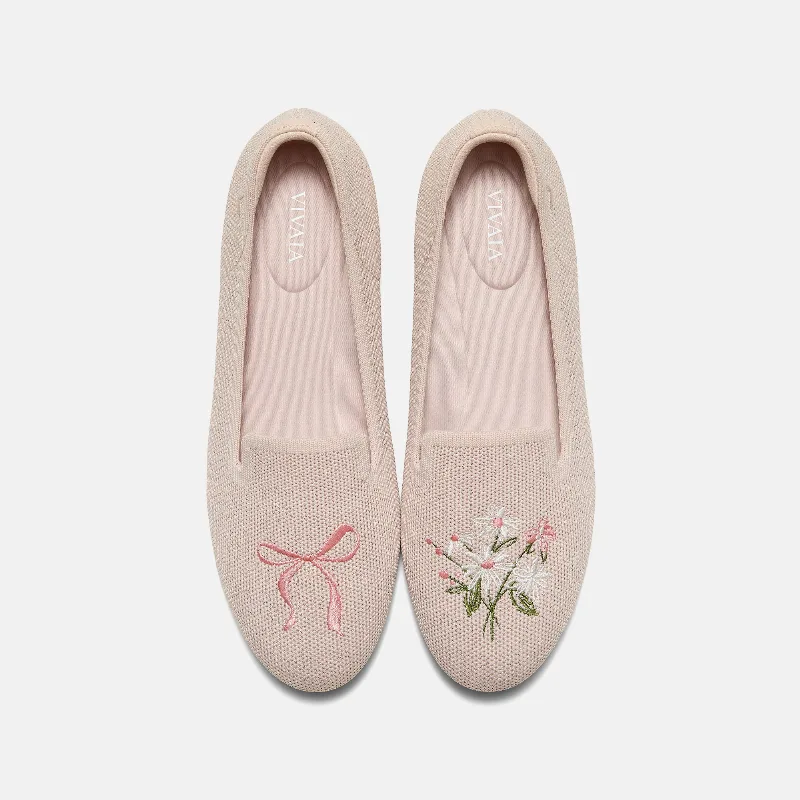VIVAIA Round-Toe Embroidered Loafers (Audrey)|ROSE GOLD-BOUQUET|9-9.5