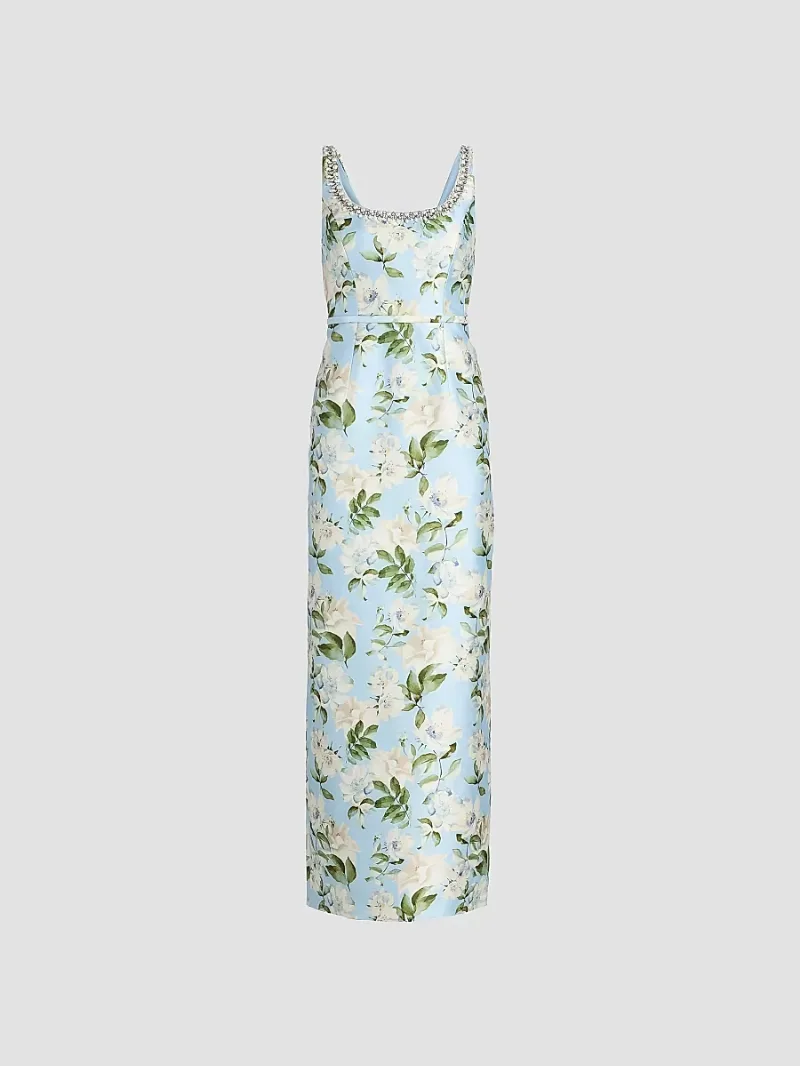 Women's Lana Embellished Floral Silk-Blend Gown - Sky Camellia - Size 6
