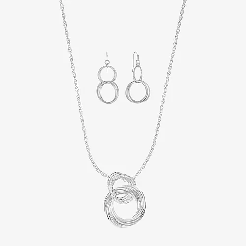 Liz Claiborne Textured Pendant Necklace And Drop Earring Womens 2-pc. Jewelry Set, One Size, Silver