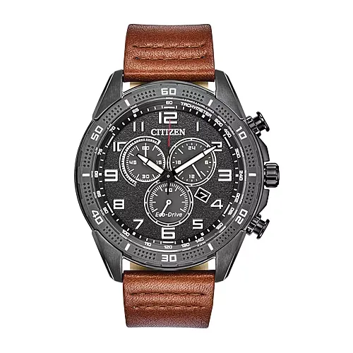 Citizen Mens Chronograph Brown Leather Strap Watch At2447-01e, One Size