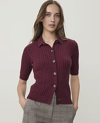 Ann Taylor Short Sleeve Cable Cardigan