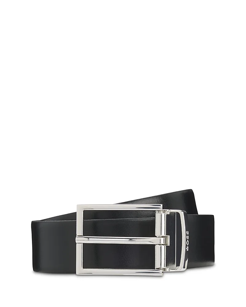 Boss Men's Otano Polished Silver Leather Belt