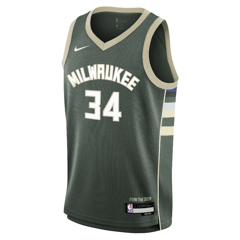 Giannis Antetokounmpo Milwaukee Bucks 2023/24 Icon Edition Big Kids' Nike NBA Swingman Jersey in Green | 9Z2B7BX2P-ANT