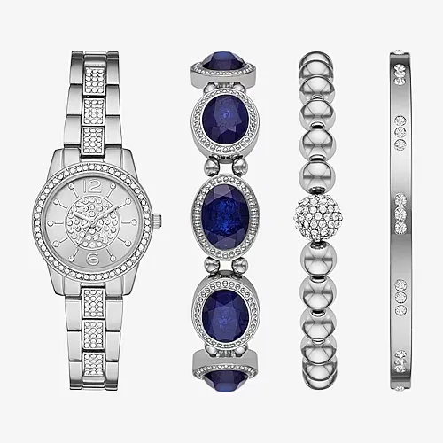 Ladies Sets Womens Crystal Accent Silver Tone 4-pc. Watch Boxed Set Fmdjset310, One Size