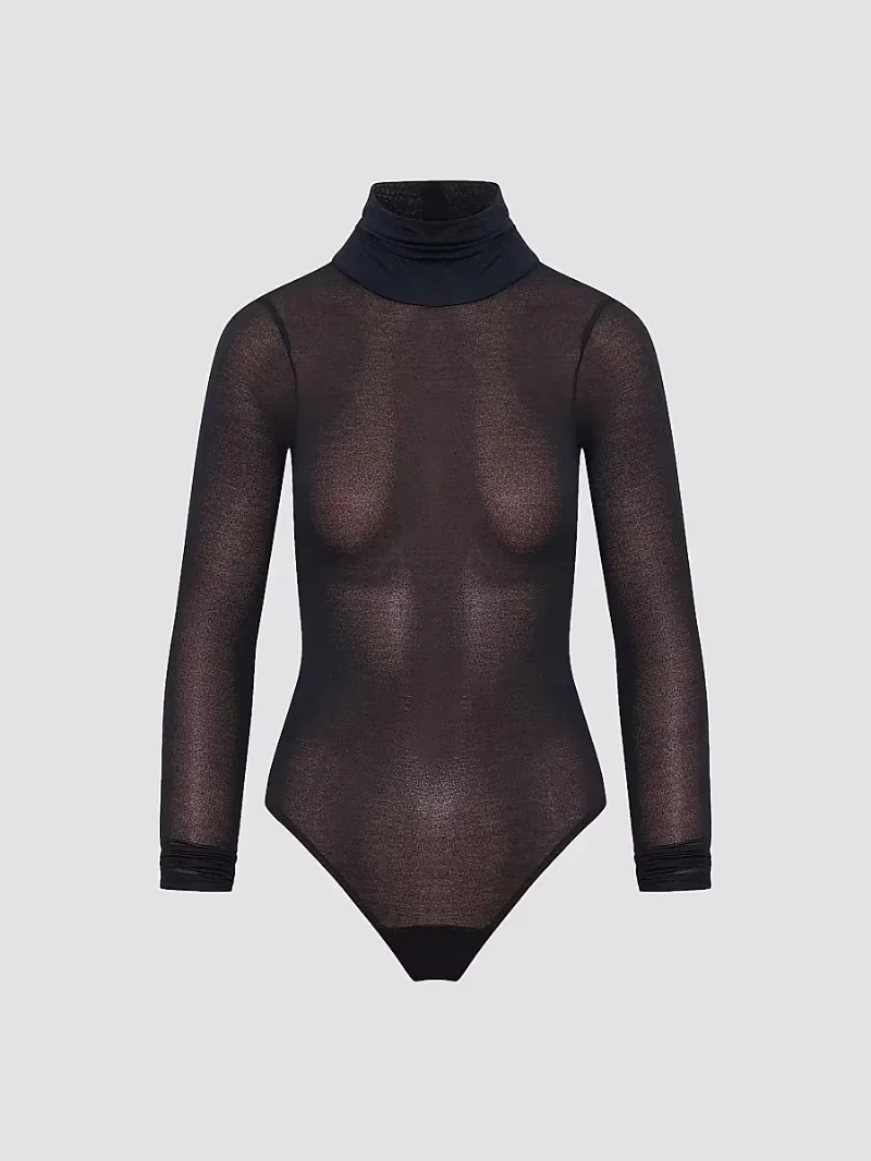 Women's Marina Long-Sleeve Sheer Bodysuit - Black - Size Small