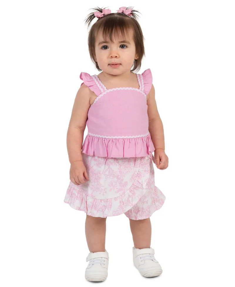 Rare Editions Baby Girls' Flutter Sleeve Top and Elastic Waistband Shorts, 2-Piece Set - Pink