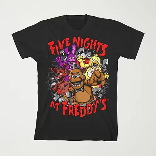 Little & Big Kid Boys Crew Neck Short Sleeve Regular Fit Five Nights at Freddys Graphic T-Shirt, Large (14-16), Black