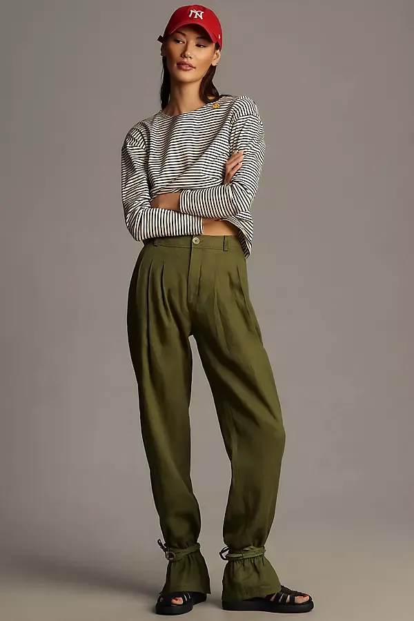 By Anthropologie Ankle-Tie Linen Pants
