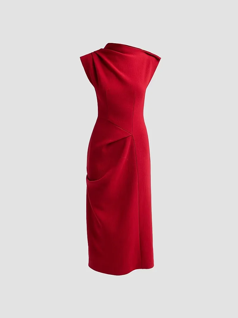 Michael Kors Collection Women's Draped Cocktail Midi Dress - Ruby - Size 4
