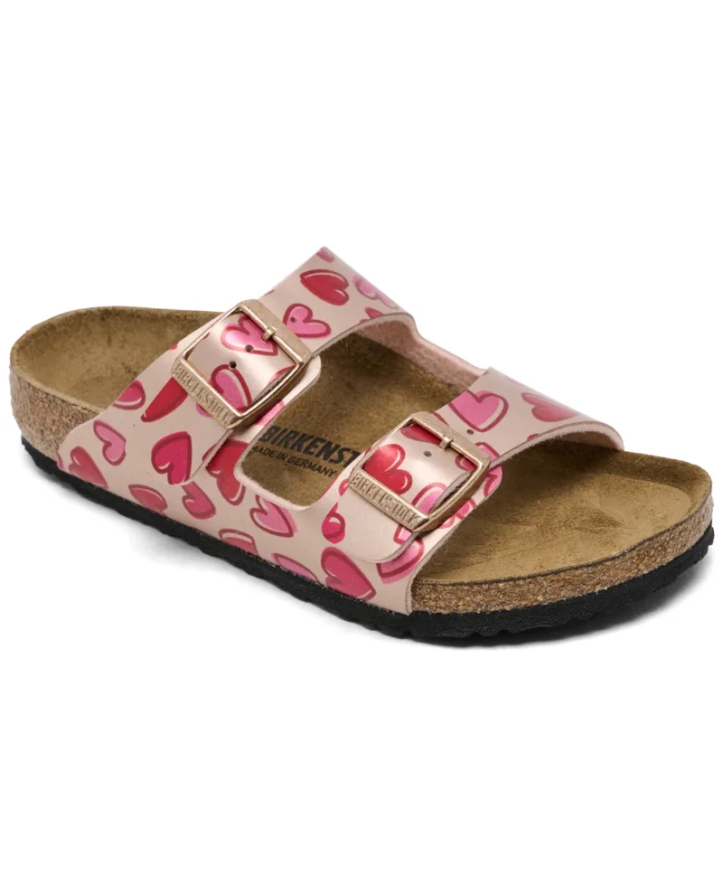 Birkenstock Big Kids Arizona Birko-Flor Sandals from Finish Line - Metallic Copper Hearts