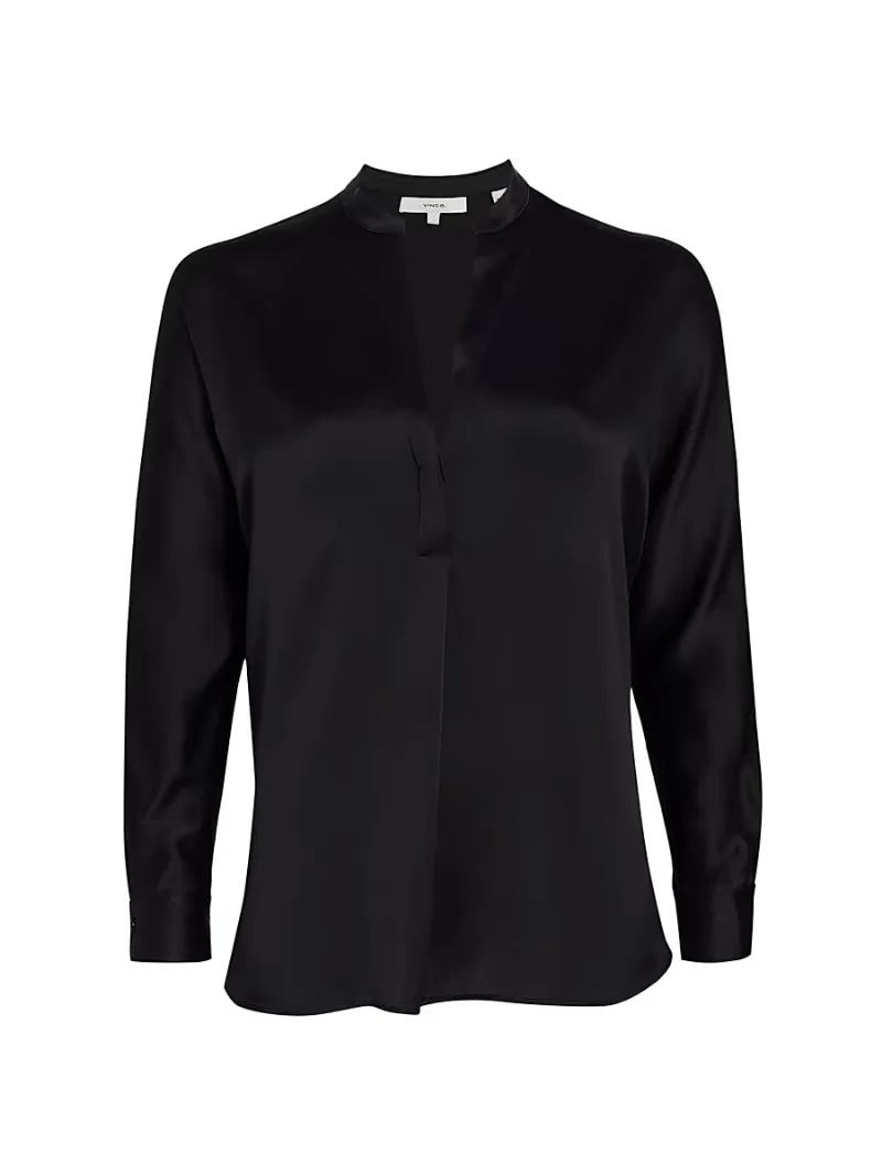 Vince Women's Silk Long-Sleeve Blouse - Black - Size Large