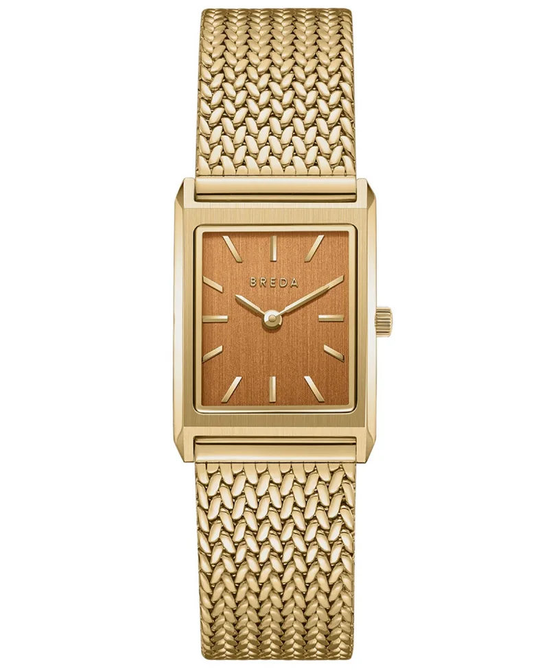 Breda Women's 'Virgil Tethered' Gold Stainless Steel Mesh Watch, 20mm - Gold/Ochre