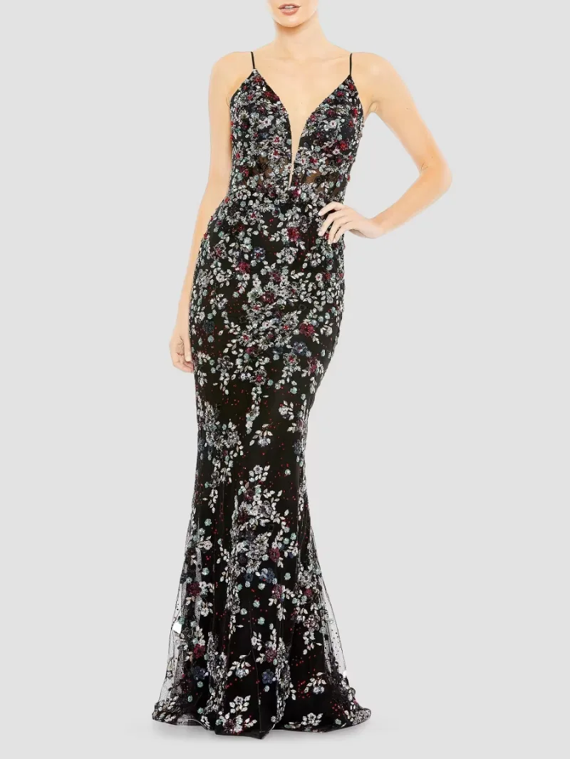 Mac Duggal Women's Floral Embellished Mermaid Gown - Black - Size 4