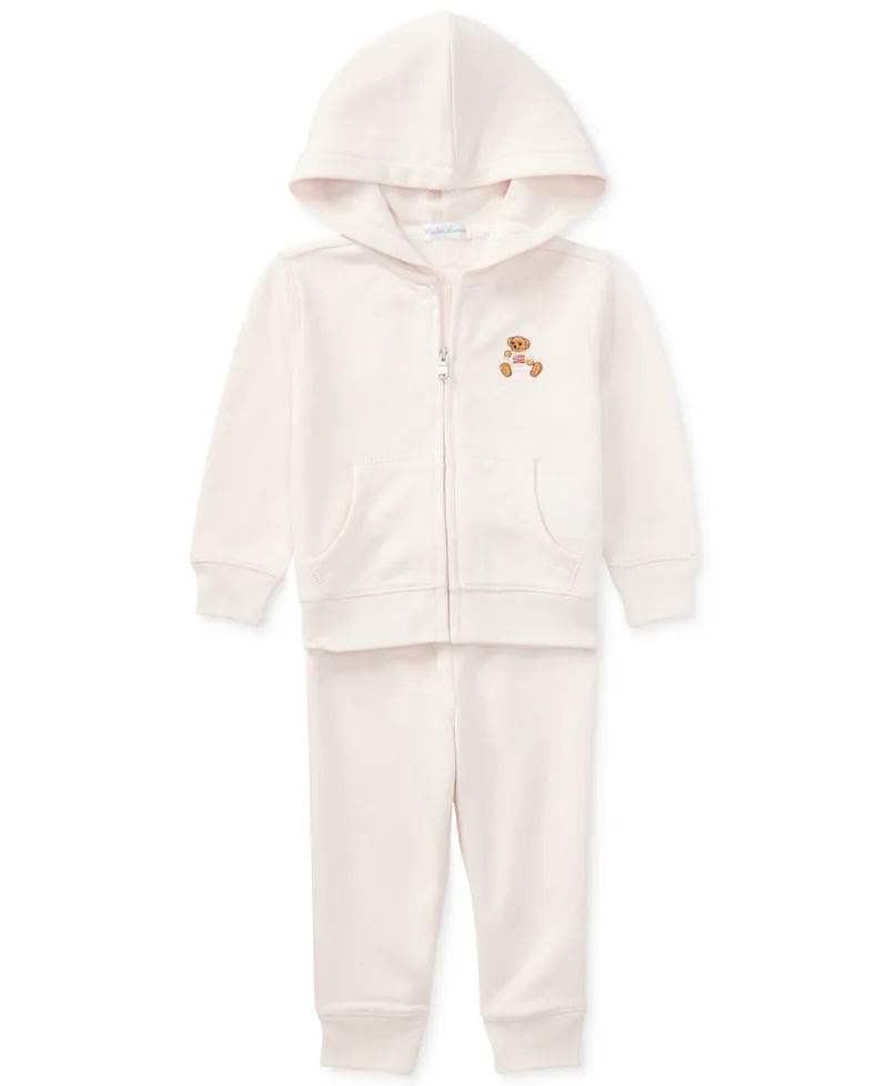 Polo Ralph Lauren Baby Girls Bear Hoodie and Pants Set - Morning Pink