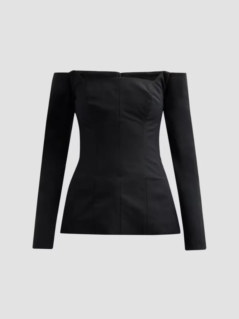 Lela Rose Women's Off-The-Shoulder Stretch Cotton Top - Black - Size 2