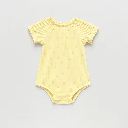 Okie Dokie Baby Girls Short Sleeve Romper, 9 Months, Yellow