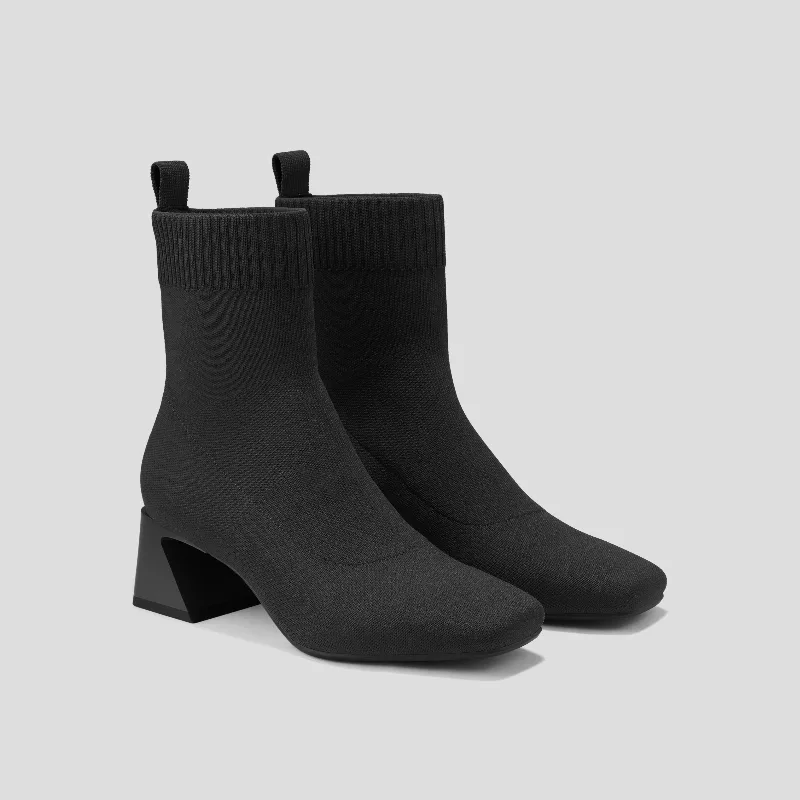 VIVAIA Square-Toe Water-Repellent Block Heeled Boots (Regina Pro)|BLACK|US 6.5