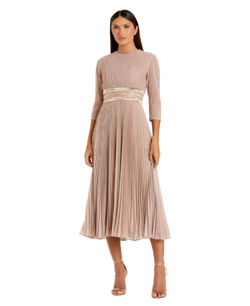 Mac Duggal Women's Shimmering 3/4 Sleeve A-Line Midi Dress - Rose gold