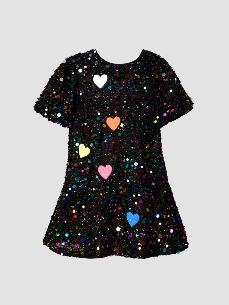 Girl's Little Girl's & Girl's Heart Sequin Dress - Black - Size 3