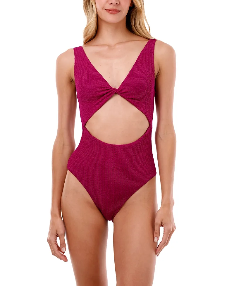 Malai Textured Wave Raspberry Twix Cut Out Moderate Coverage One Piece