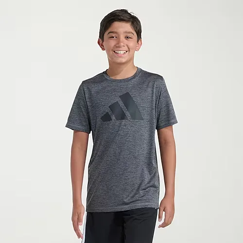 adidas Big Kid Boys Crew Neck Short Sleeve Active T-Shirt, Medium (10-12), Gray