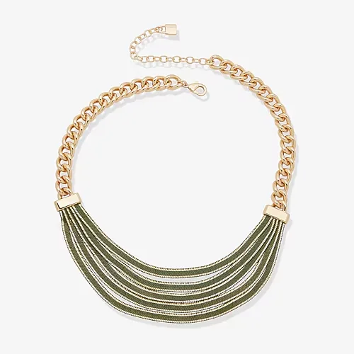 Worthington Gold Tone Womens 16 Inch Collar Necklace, One Size, Green