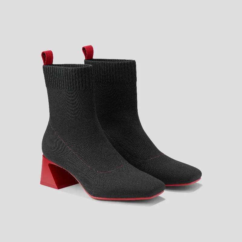 VIVAIA Square-Toe Water-Repellent Block Heeled Boots (Regina Pro)|BLACK RUBY RED|5.5-6