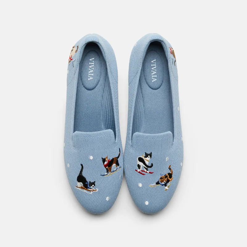 VIVAIA Round-Toe Embroidered Loafers (Audrey)|SMOKY BLUE - SKIING CATS|US 8
