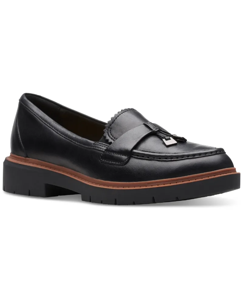 Clarks Women's Westlynn Bella Lug-Sole Comfort Loafers - Black Leather
