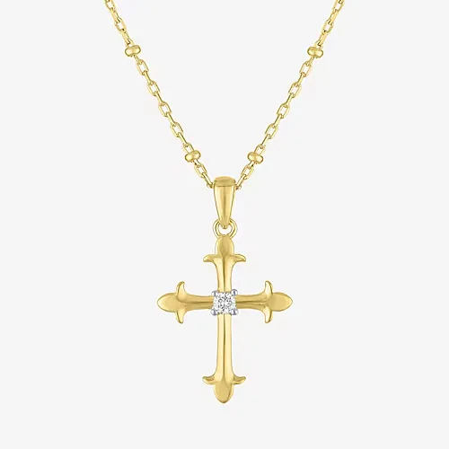 Yes, Please! (G-H / Si2-I1) Womens Diamond Accent Lab Grown White Diamond 14K Gold Over Brass Cross 16 Inch Pendant Necklace, One Size, Yellow