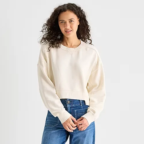 A.N.A Womens Crew Neck Long Sleeve Sweatshirt, Large, Beige
