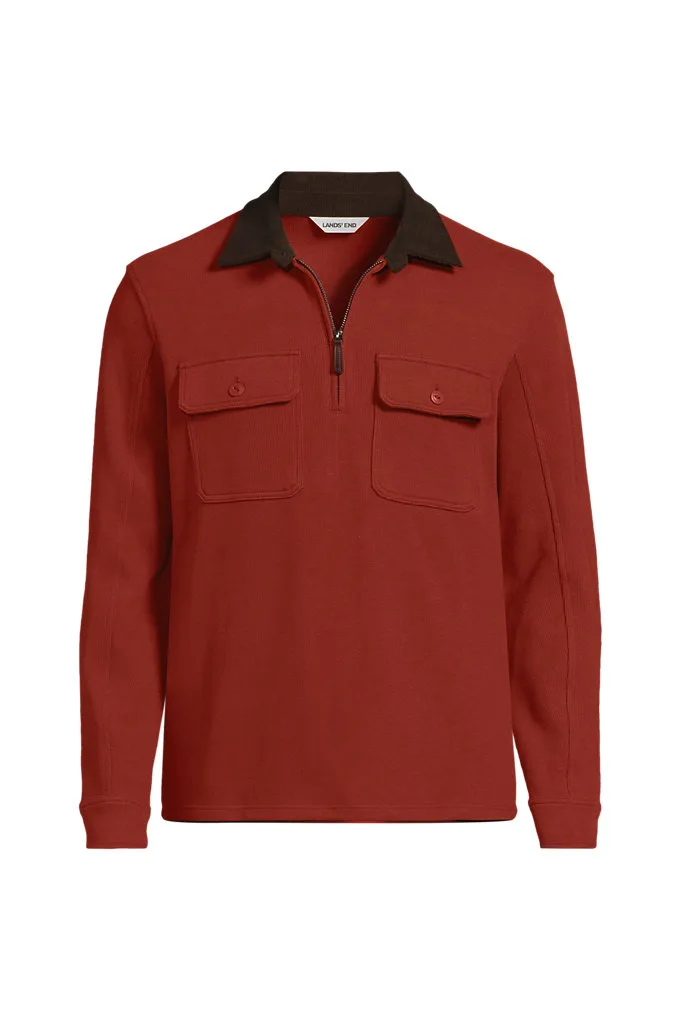 Men's Long Sleeve Corduroy Collar Bedford Rib Quarter Zip - Lands' End - Brown - S