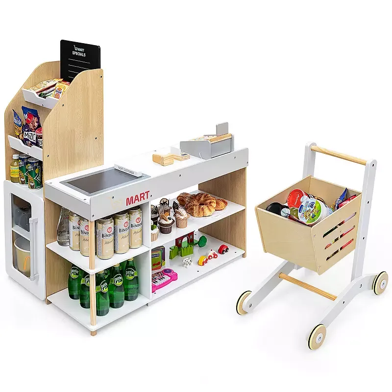 Costway Grocery Store Playset Supermarket Shopping Set with Cart, Multi