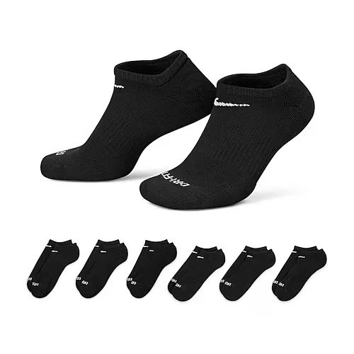 Nike Everyday Plus Cushioned Unisex Adult Multi-Pack 6 Pair No Show Socks, Large, Black