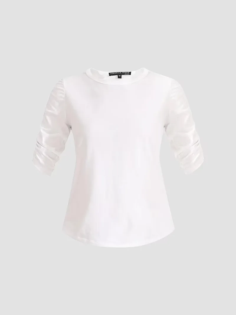 Veronica Beard Women's Waldorf Ruched-Sleeve T-Shirt - White - Size XL