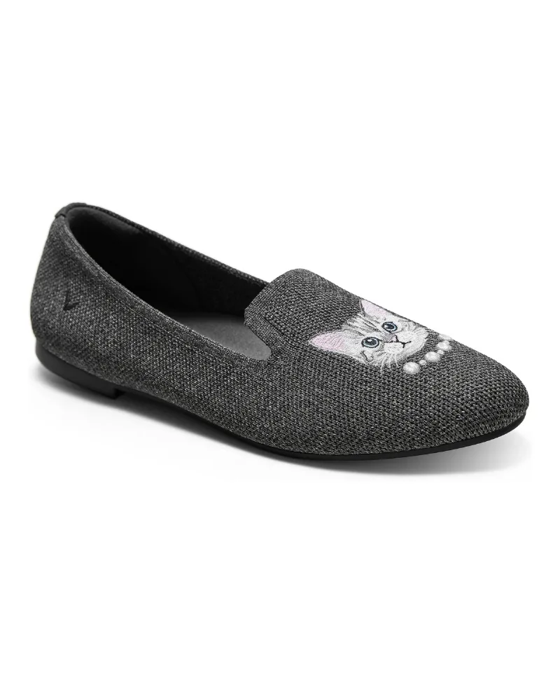 Vivaia Women's Audrey Round-Toe Slip-On Embroidered Loafers - Rich grey - silver british cat