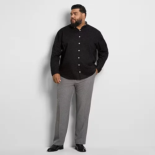 Van Heusen Everyday Defense Mens Straight Fit Big and Tall Dress Flat Front Pant, 54 30, Gray