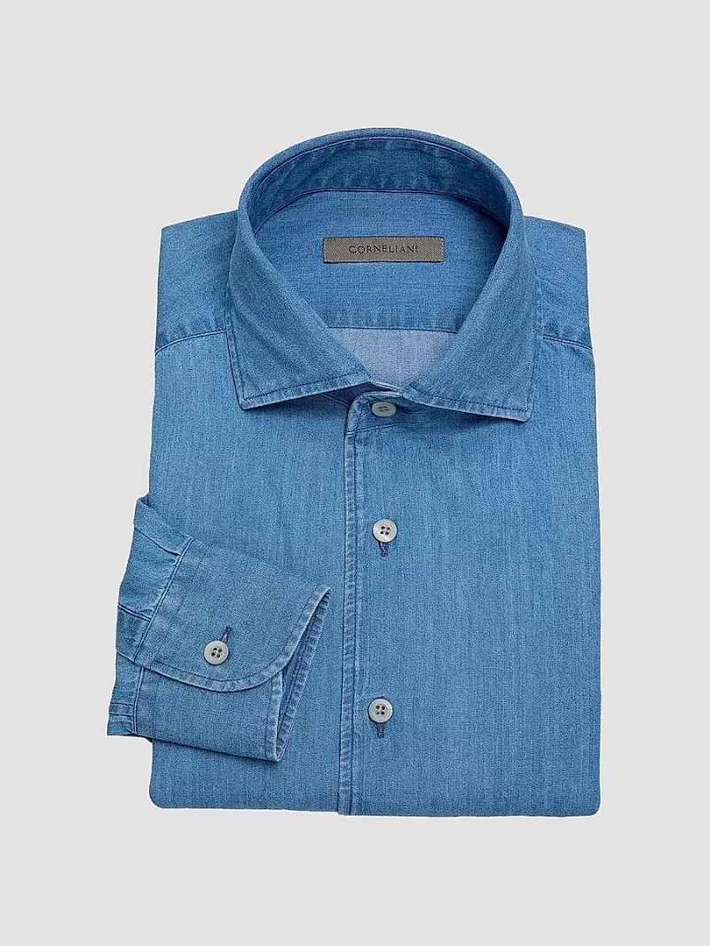Corneliani Men's Chambray Cotton Shirt - Chambray - Size 15.5