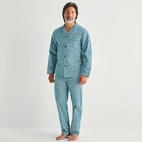 Stafford Mens Long Sleeve 2-pc. Pajama Set, Medium, Blue