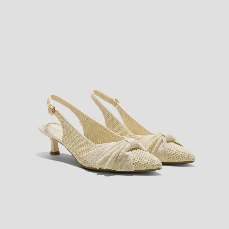 VIVAIA PointEase™ Bow Slingback Heels (Sanna)|CREAM FISHNET|9-9.5