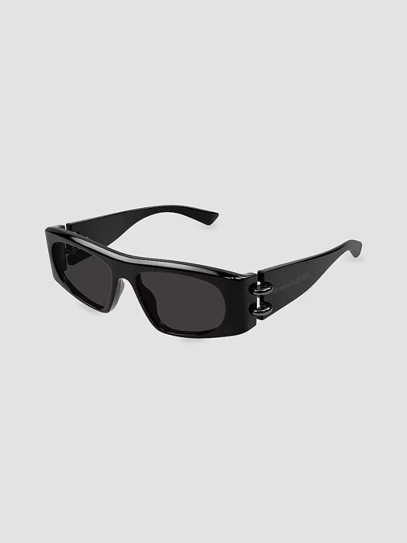 McQueen Men's Piercing AM0471S 53MM Rectangular Sunglasses - Dark Grey Black
